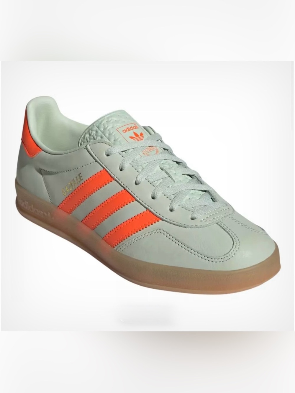 NWT Adidas Gazelle Indoor Linen Green Solar Orange Size 7